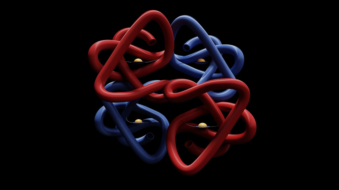 Abstract representation of peptide structures with intertwining red and blue strands
